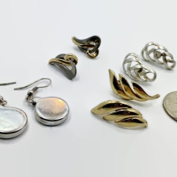 Earring Lot, Lot of 4, Silver, Gold, Vintage, 1980s, 80s, Pierced, Retro - Picture 2 of 3